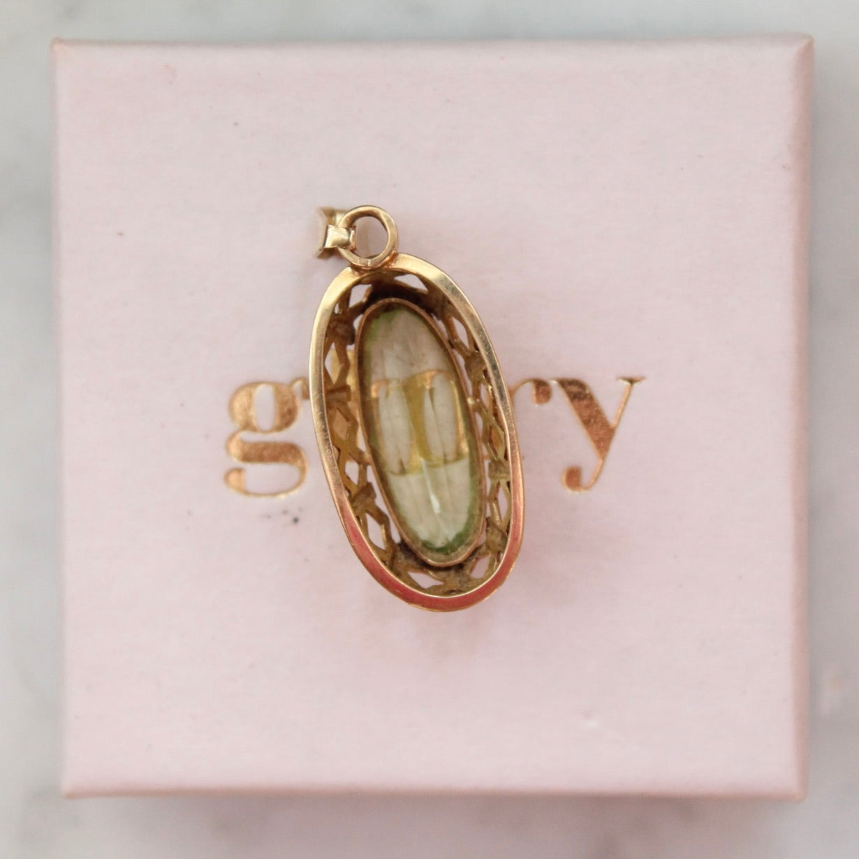 Ornate Oval Green Amethyst Pendant