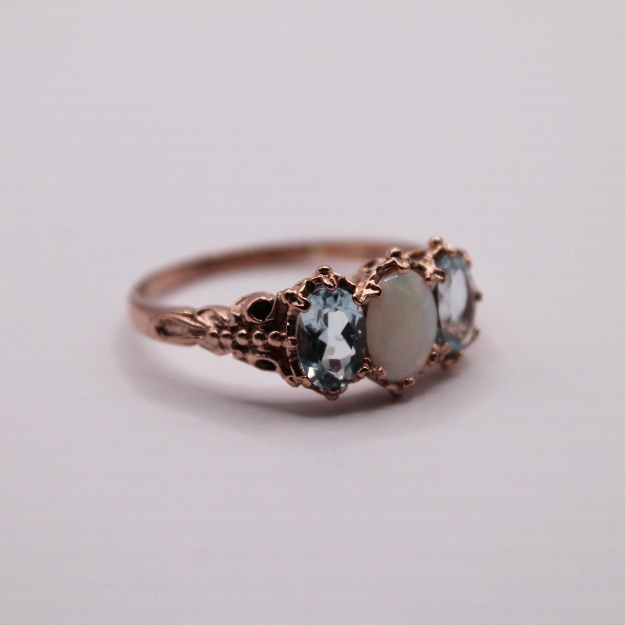 Victorian Blue Topaz & Opal Trilogy Ring