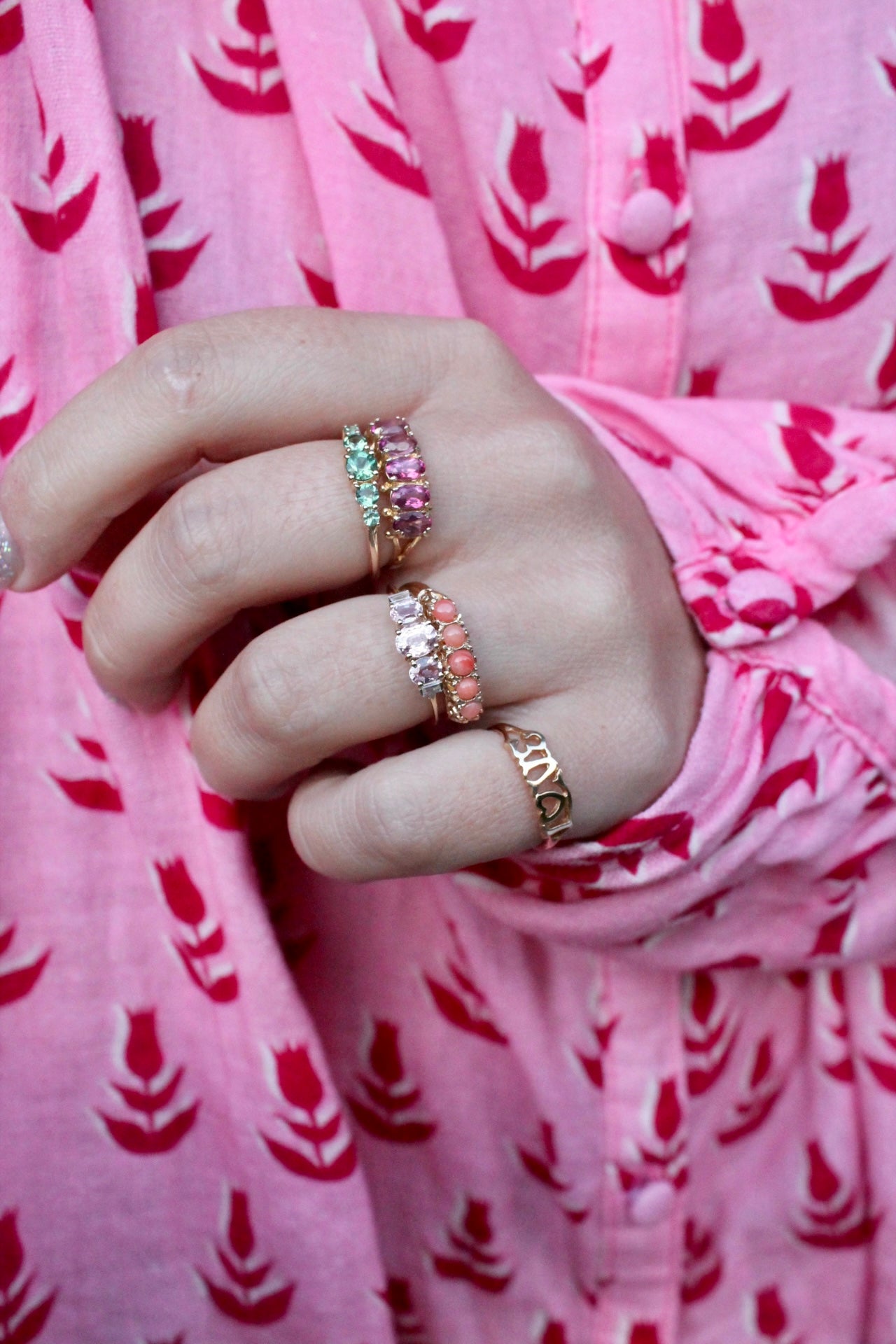 Pink Sapphire Trilogy Ring