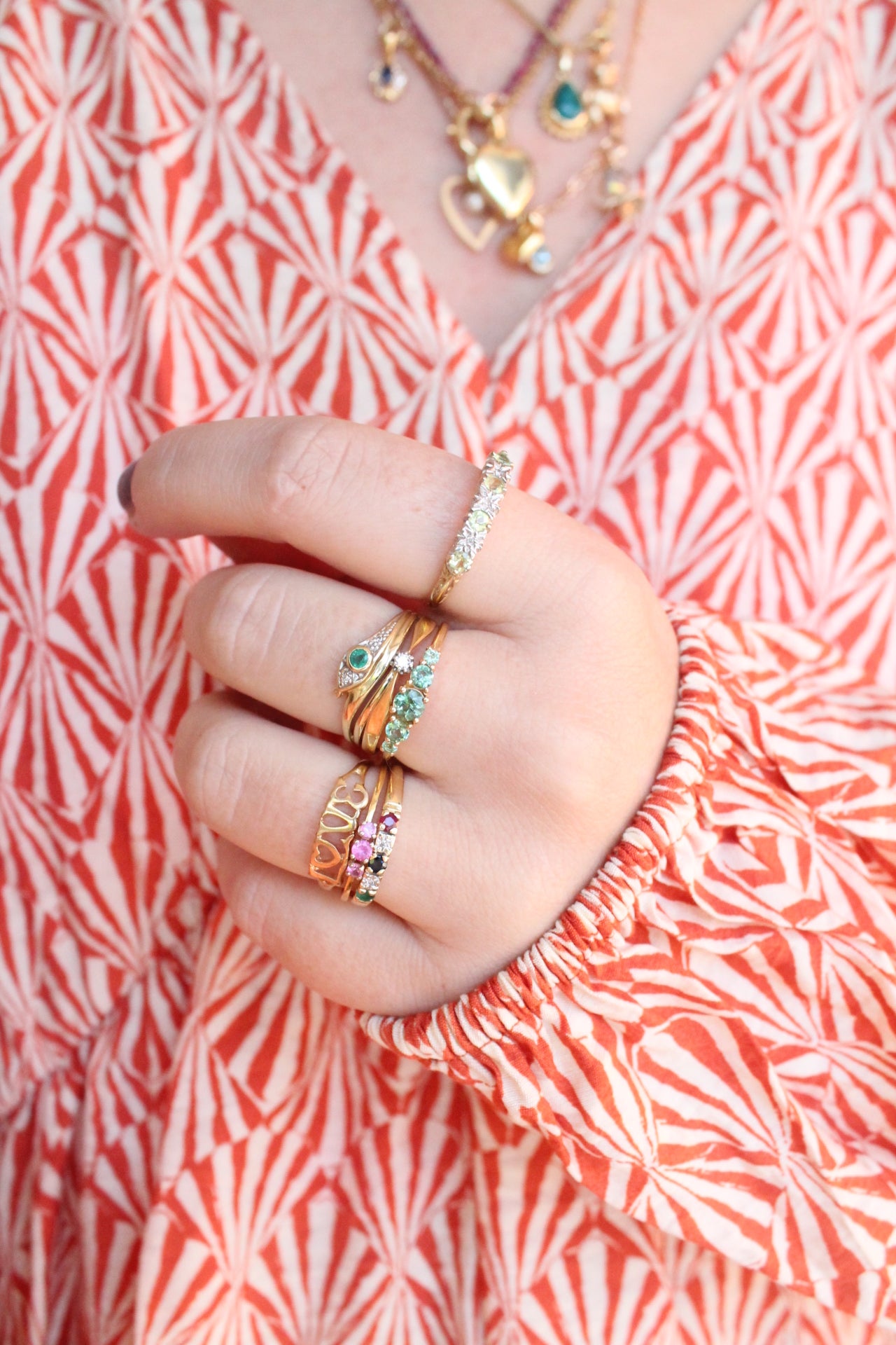 Peridot & Diamond Row Ring