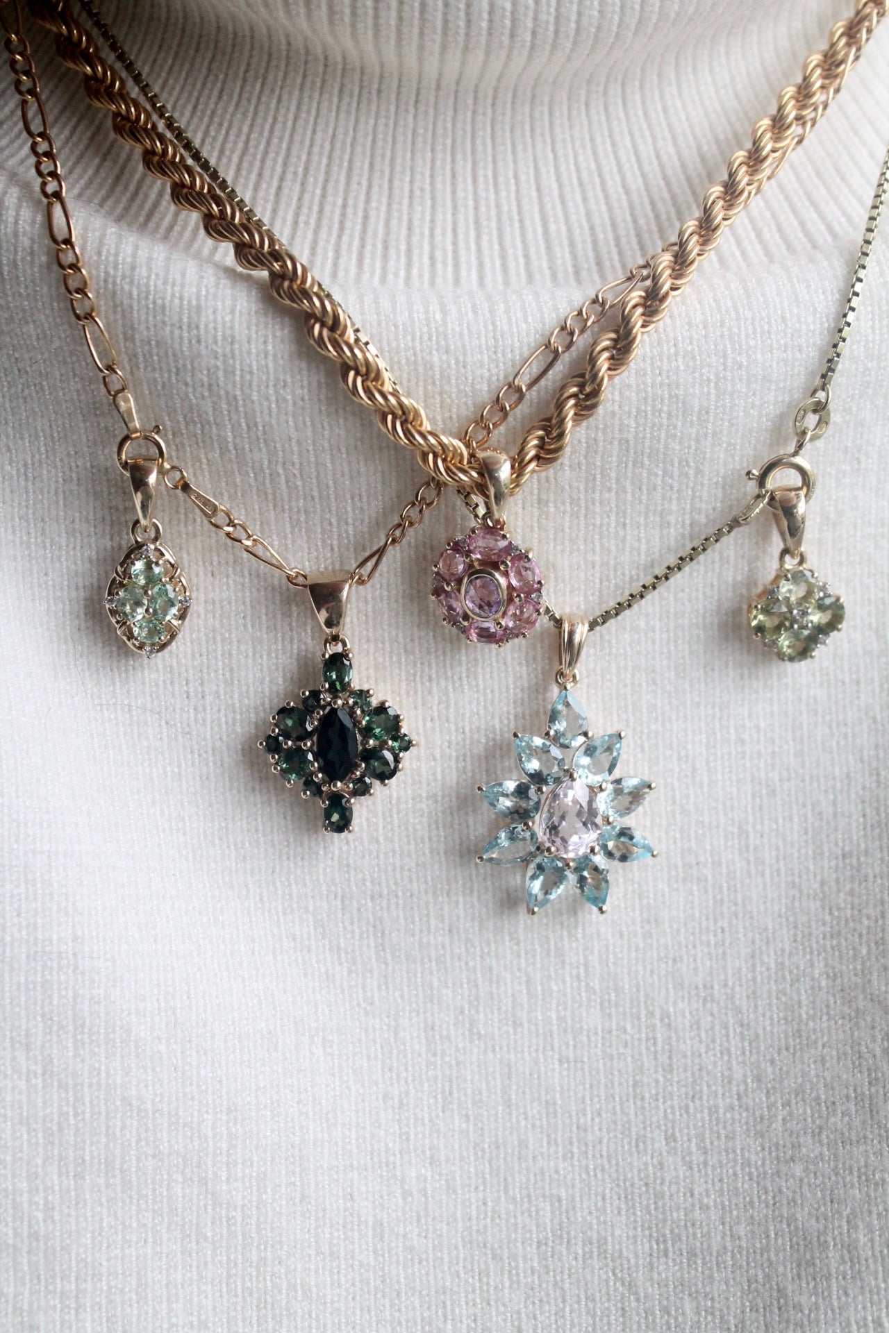 Aquamarine & Kunzite Flower Pendant