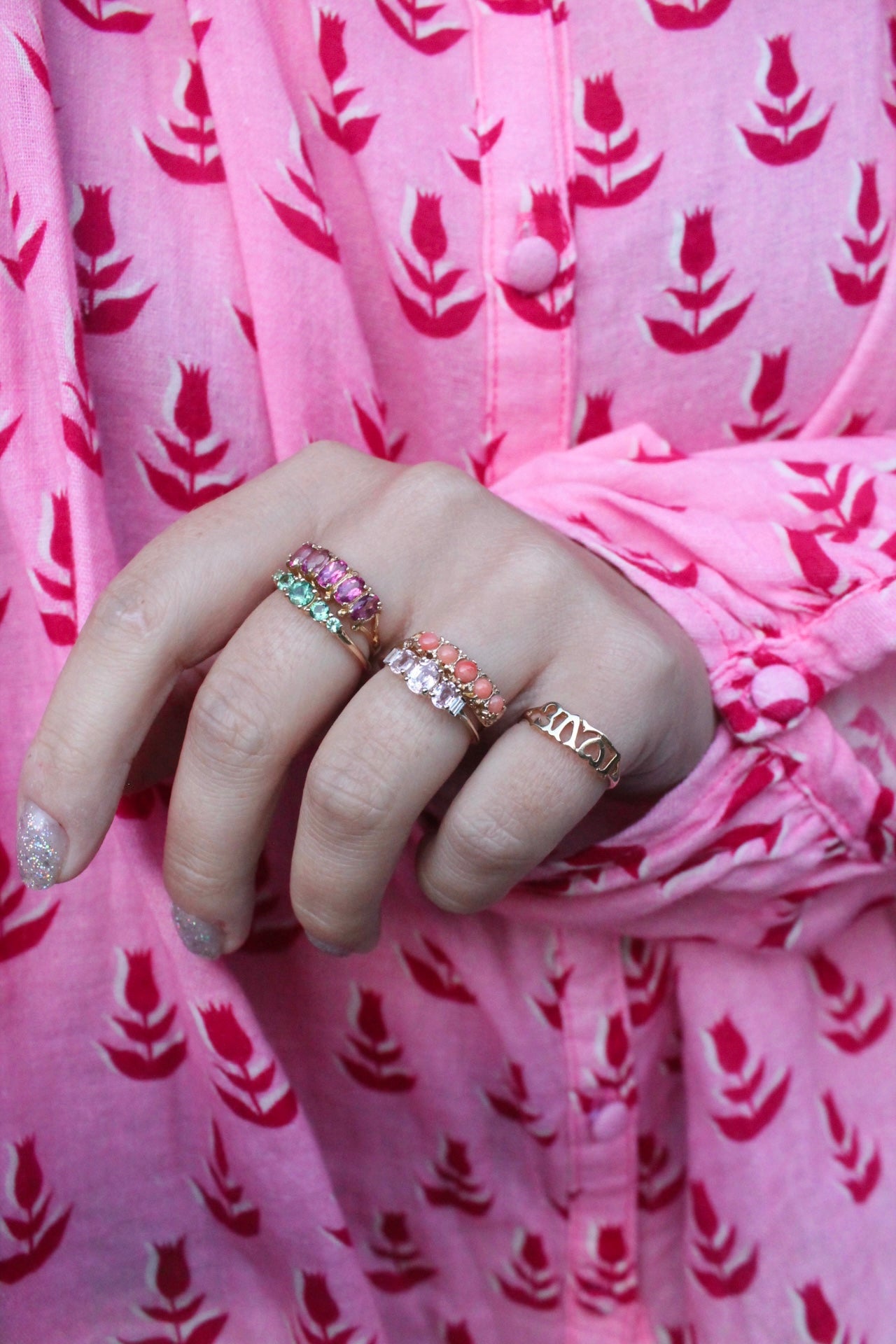 Pink Sapphire Trilogy Ring