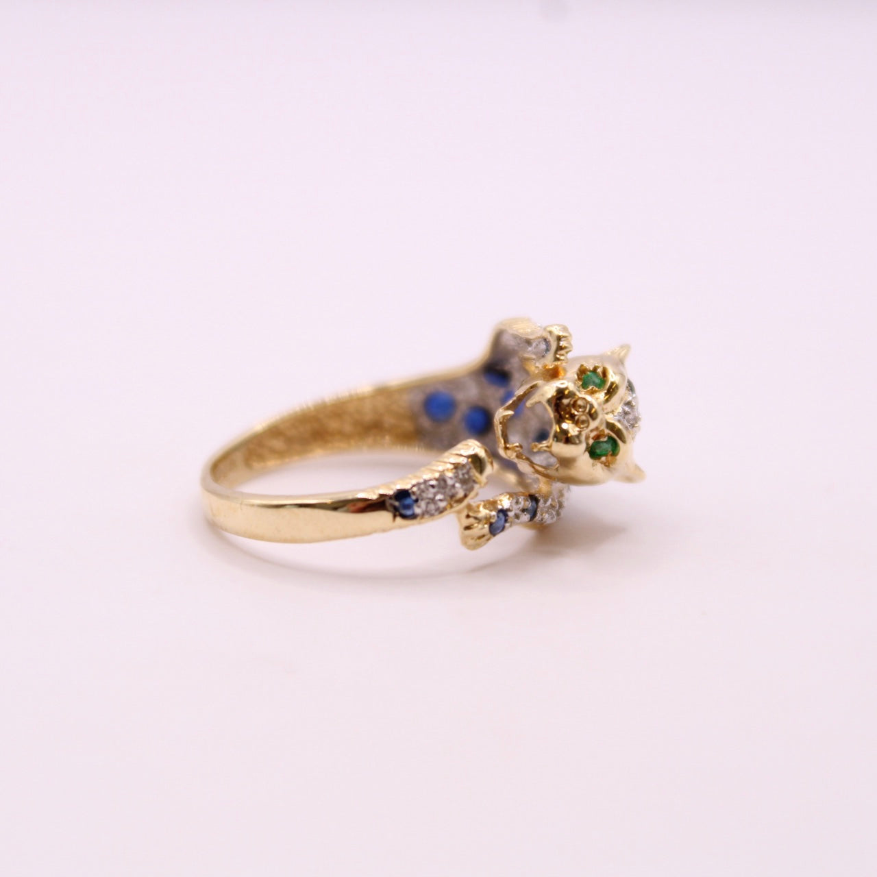 Sapphire, Diamond & Emerald Leopard Ring
