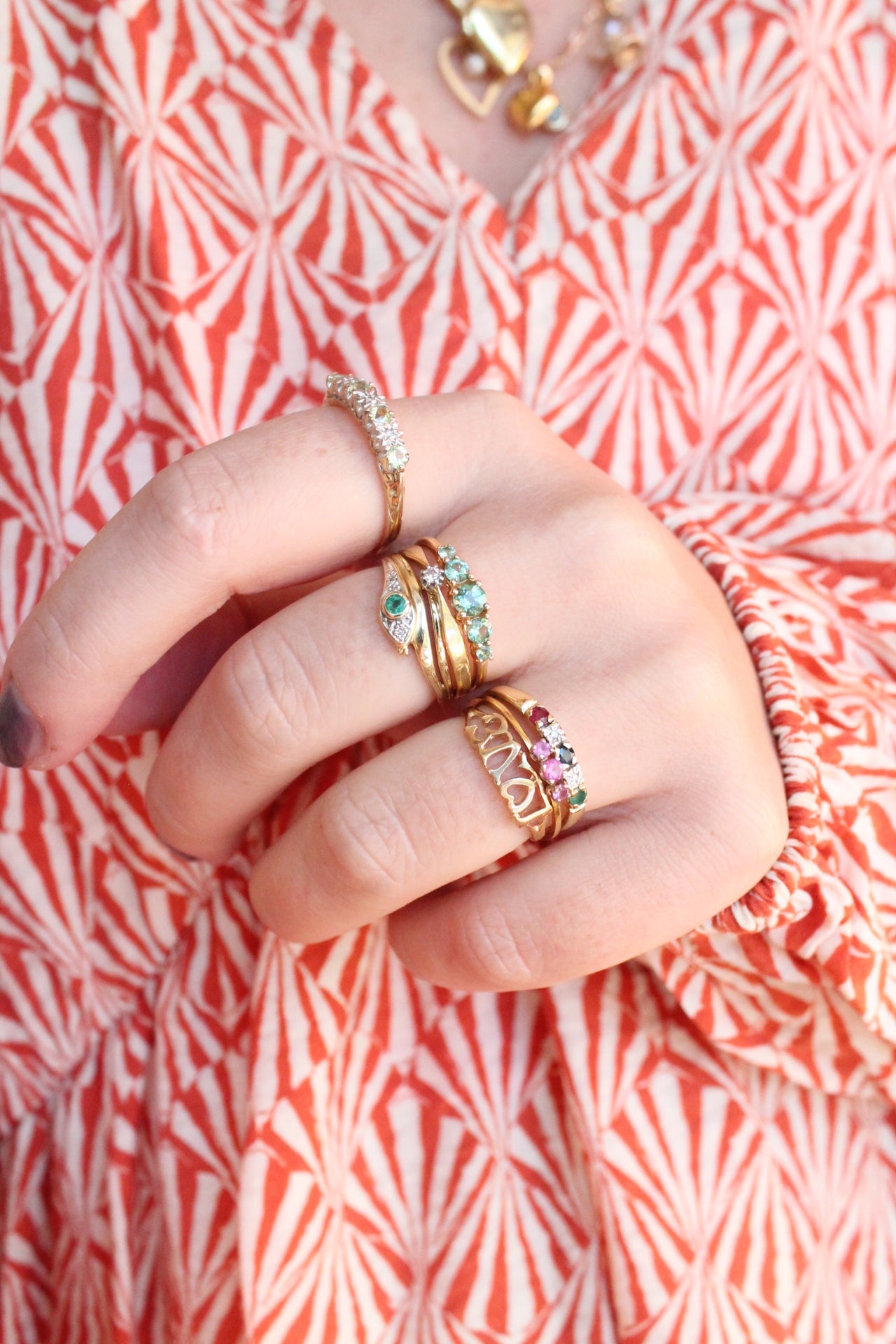 Emerald & Diamond Snake Ring