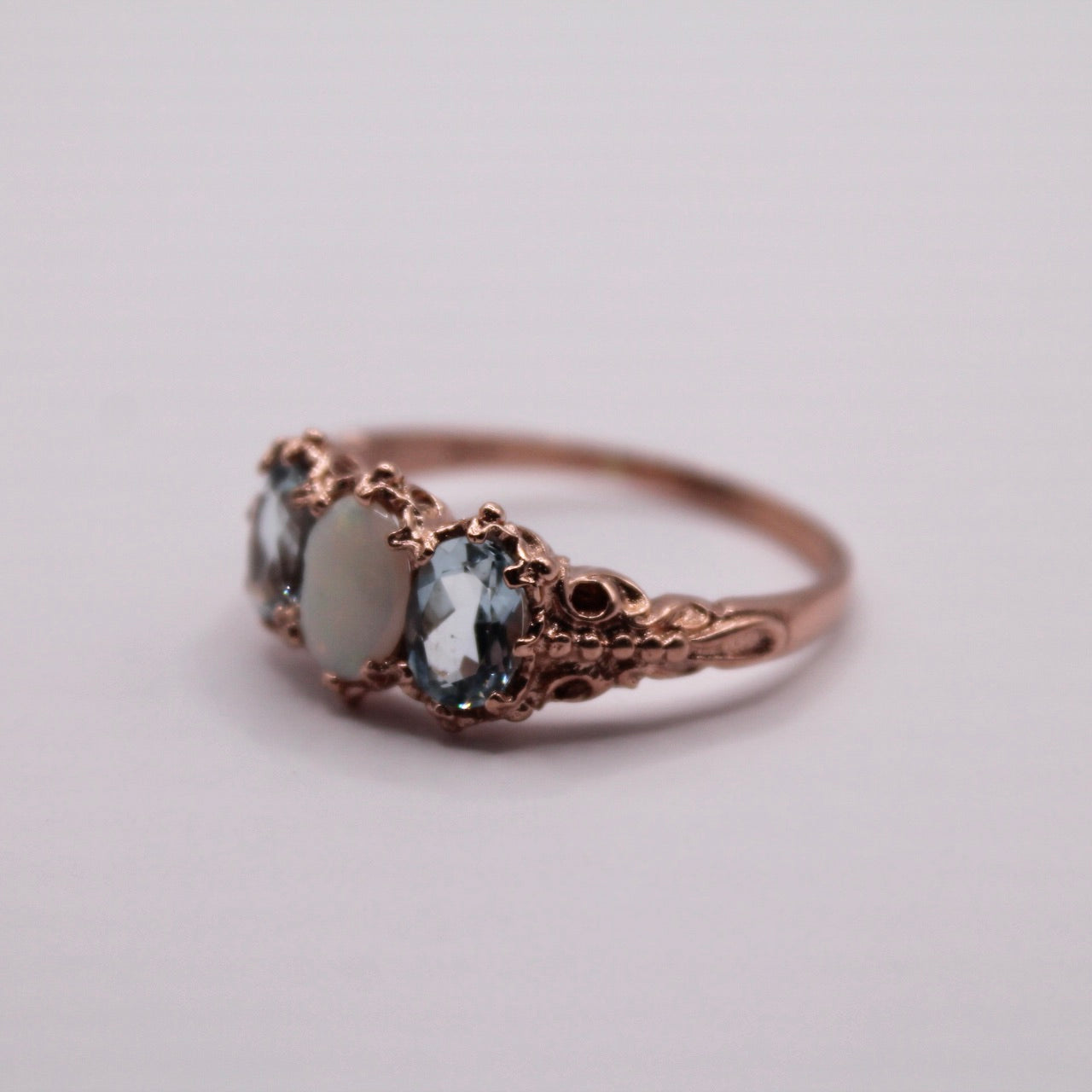 Victorian Blue Topaz & Opal Trilogy Ring
