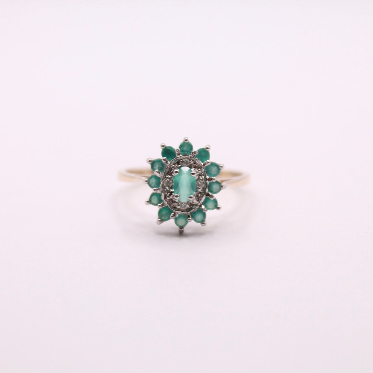 Green Agate & Diamond Flower Ring