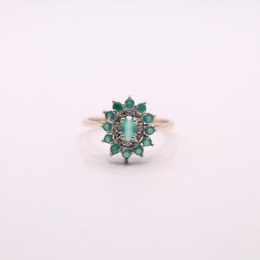 Green Agate & Diamond Flower Ring