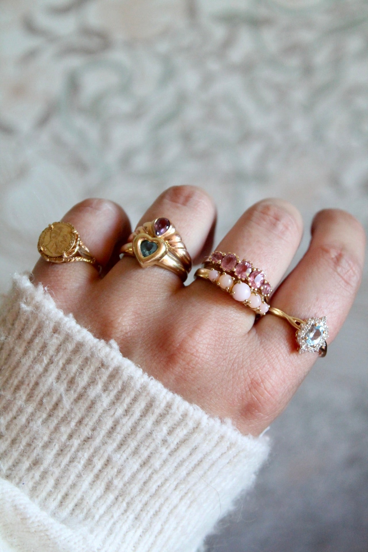 Pink Opal Row Ring
