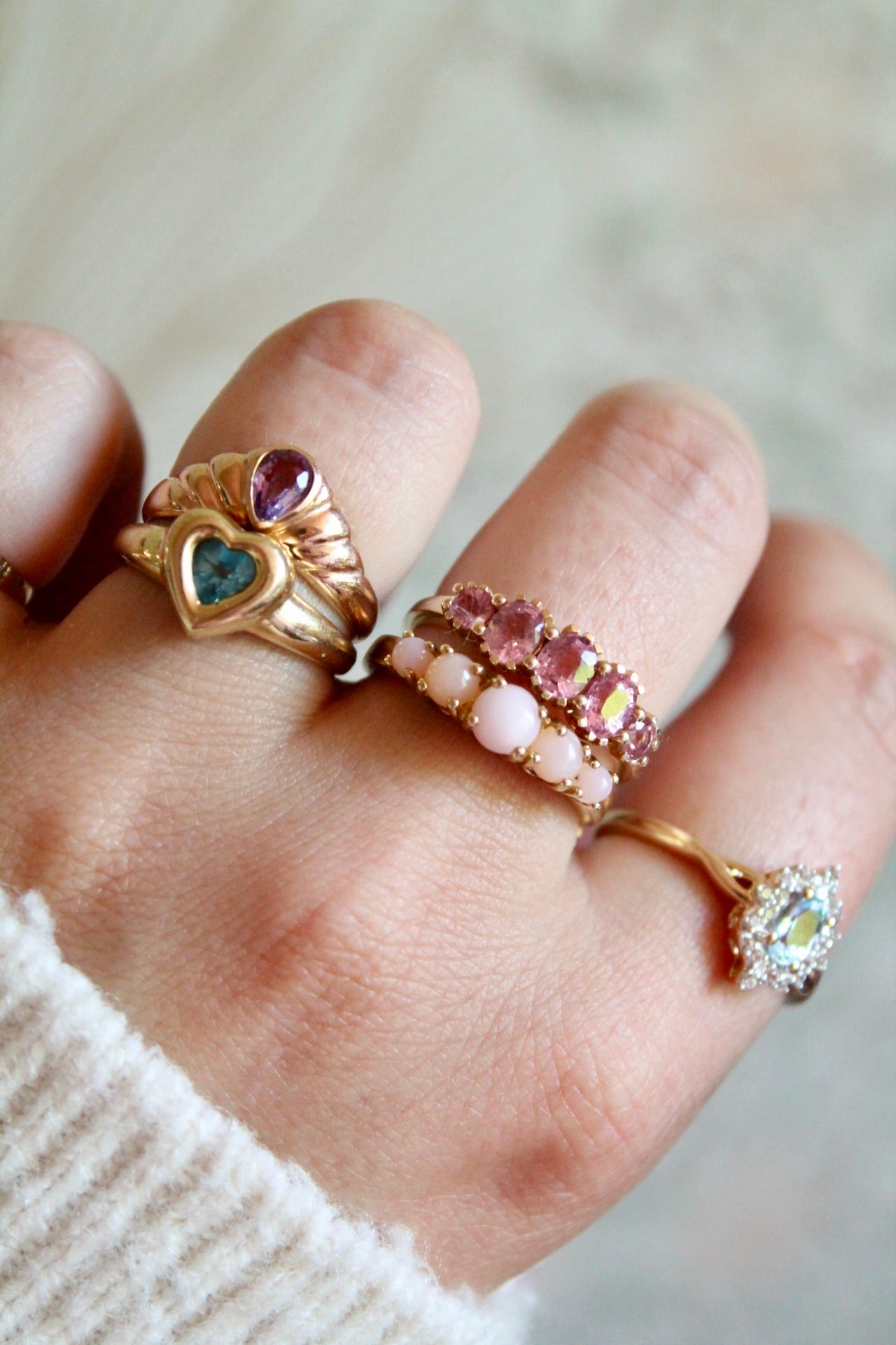 Pink Opal Row Ring