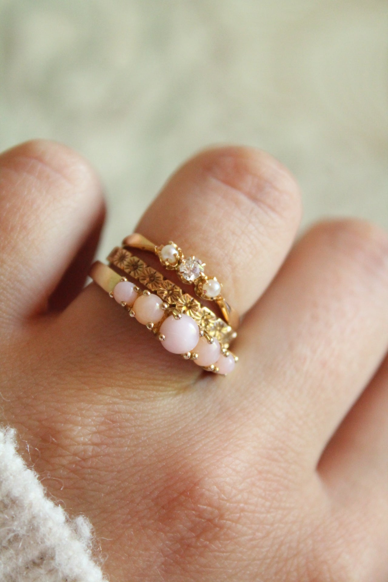 Pink Opal Row Ring
