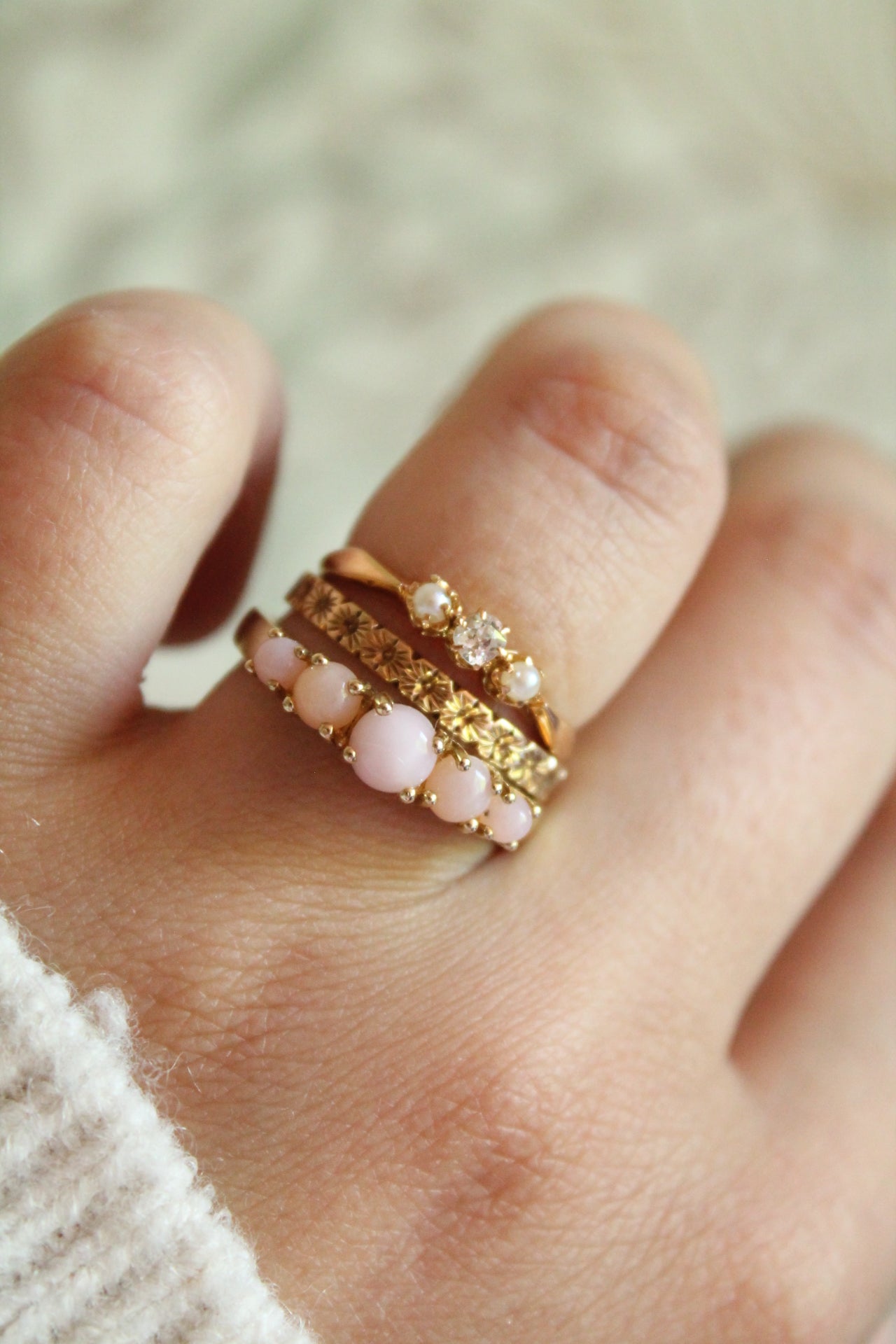 Pink Opal Row Ring