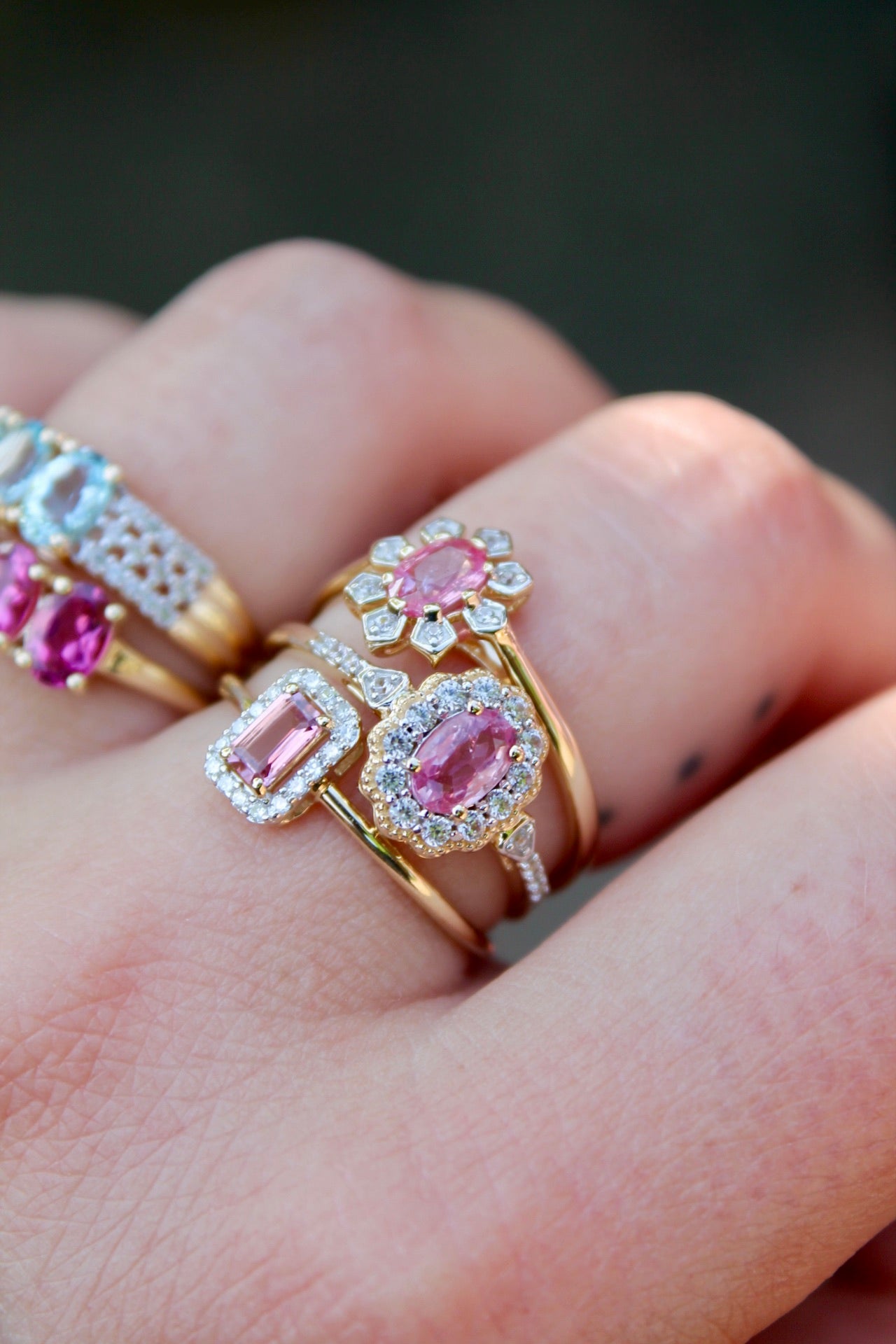 Padparadscha Sapphire Cluster Ring