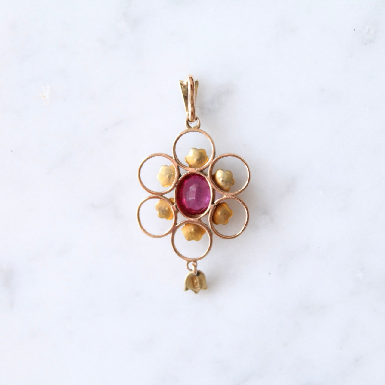 Antique Tourmaline & Seedpearl Flower Pendant