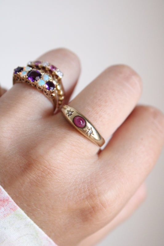 Ruby & Diamond Star Band Ring
