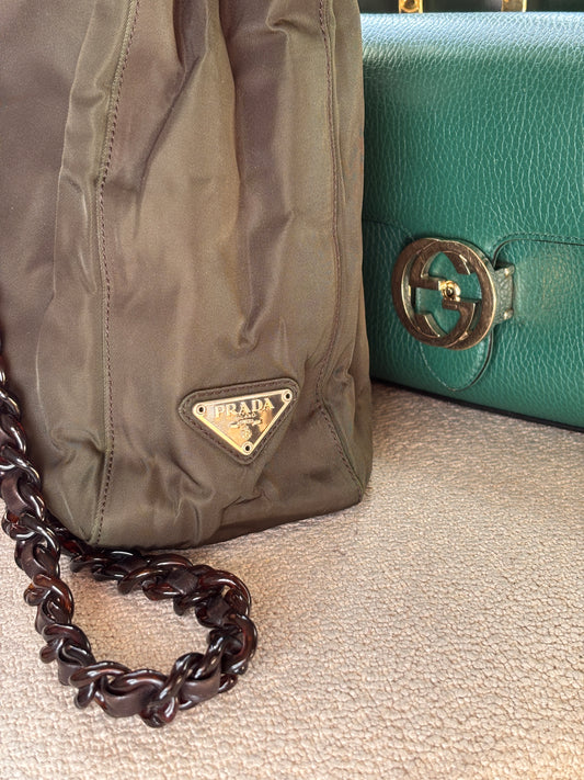 Prada Nylon Khaki Tote Bag