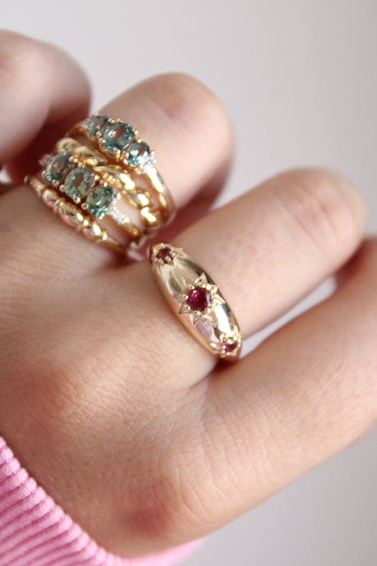 Rubellite Star Dome Ring