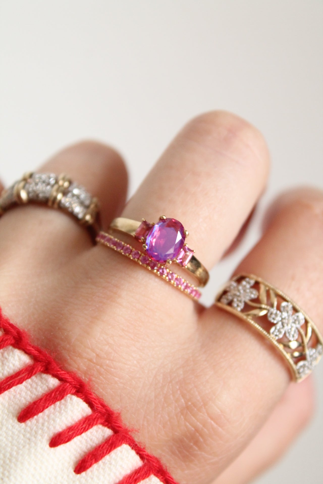 Pink Mystic Topaz Trilogy Ring