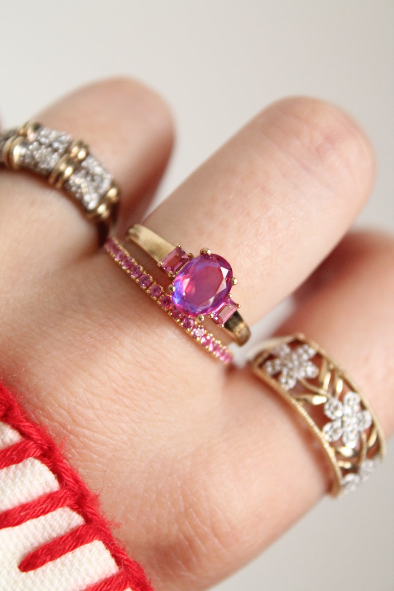 Pink Mystic Topaz Trilogy Ring