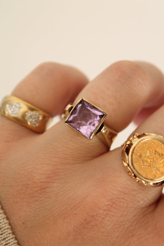 Square Amethyst Statement Ring