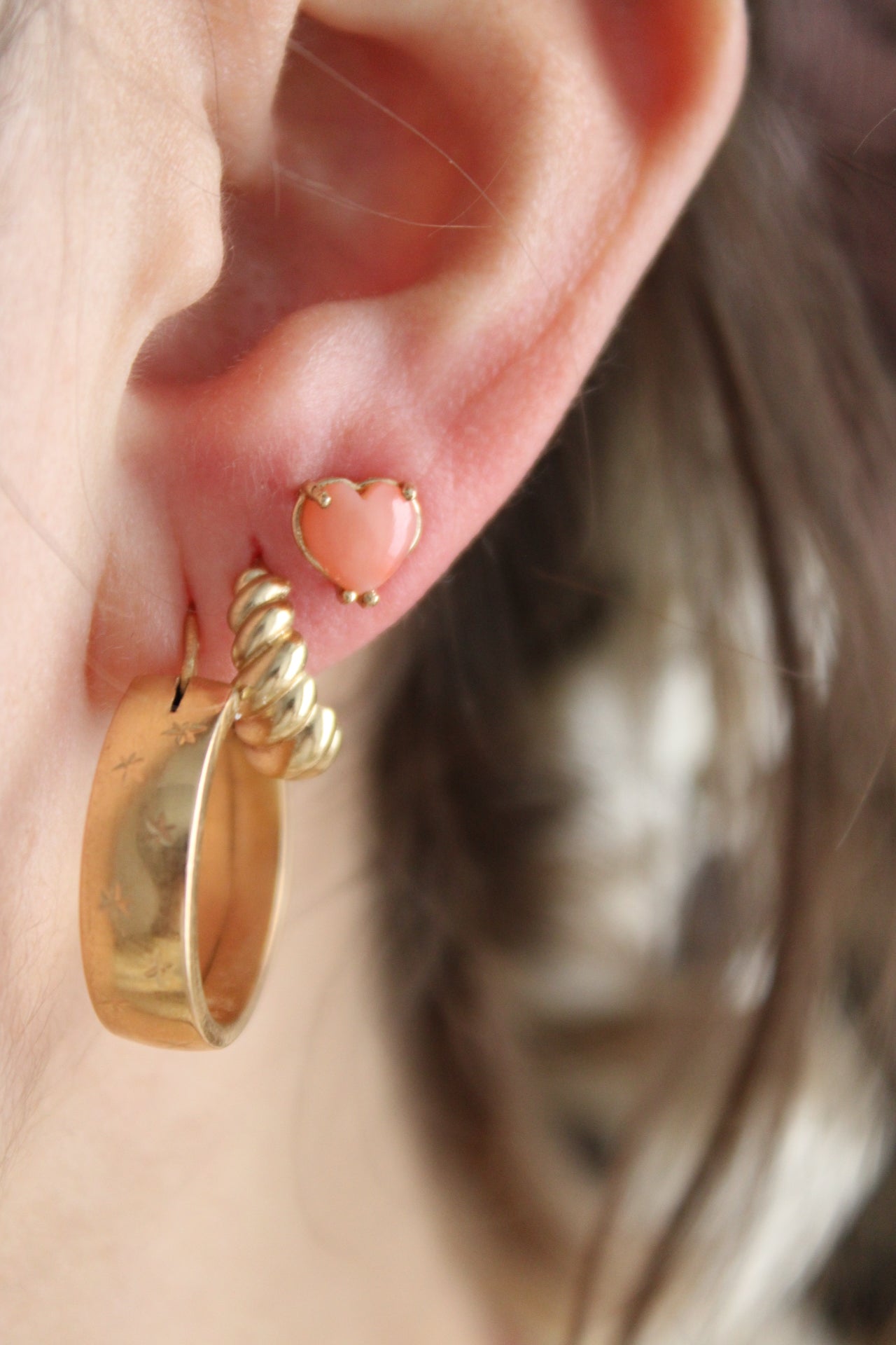 Angel Skin Coral Heart Stud Earrings