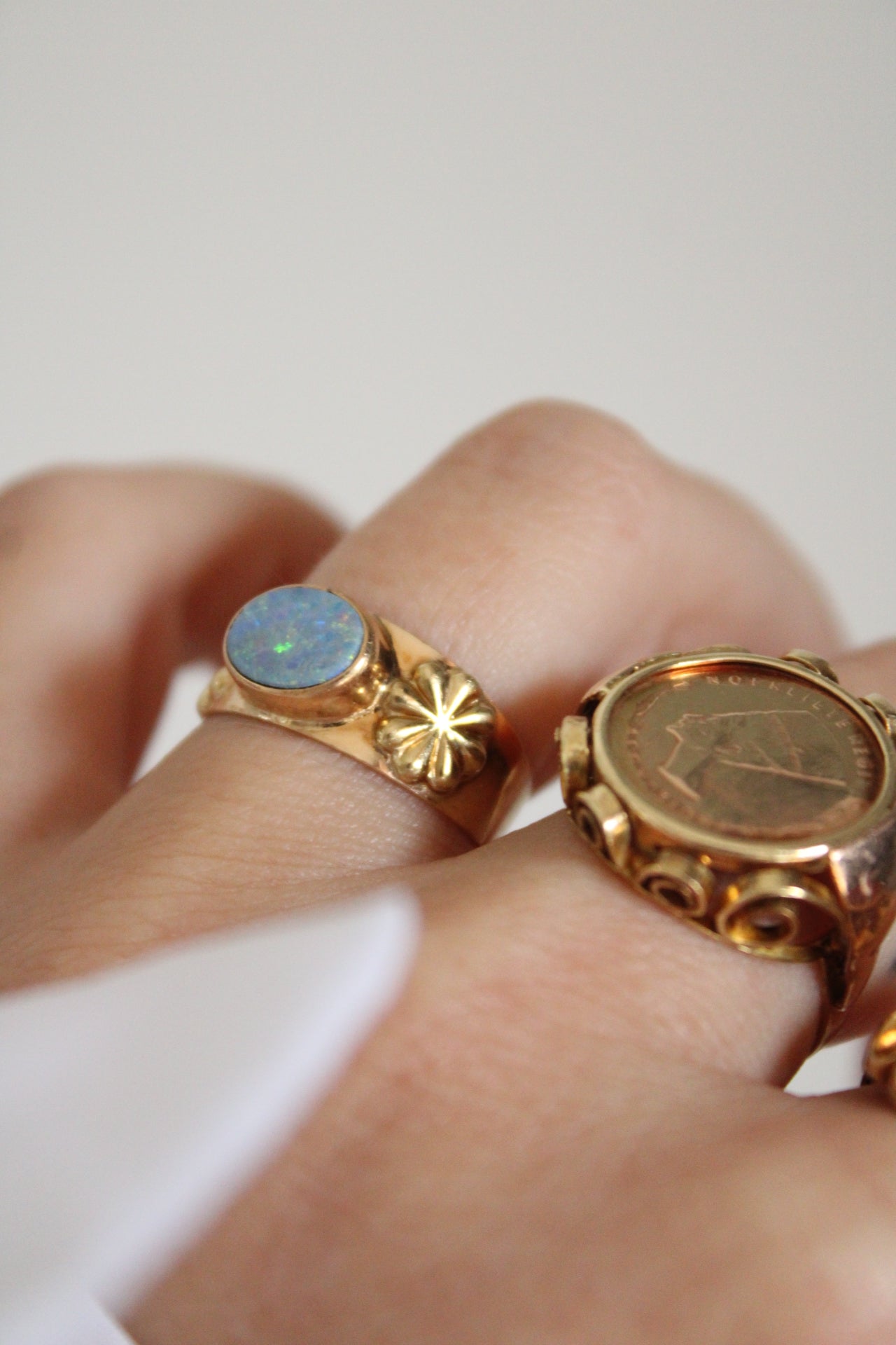 Opal & Flower Band Ring