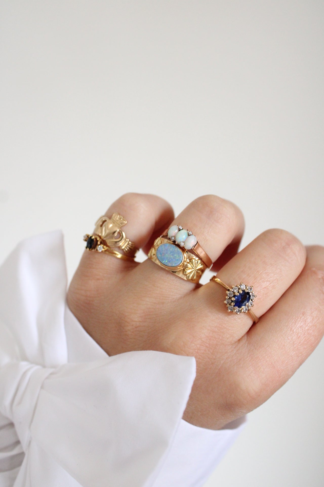 Opal & Flower Band Ring