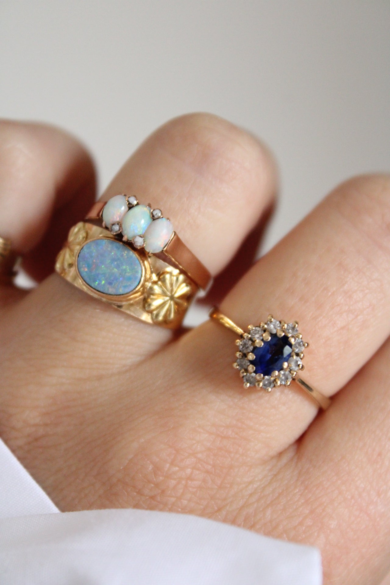 Opal & Flower Band Ring