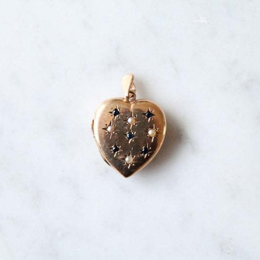 Sapphire & Seedpearl Heart Photo Locket