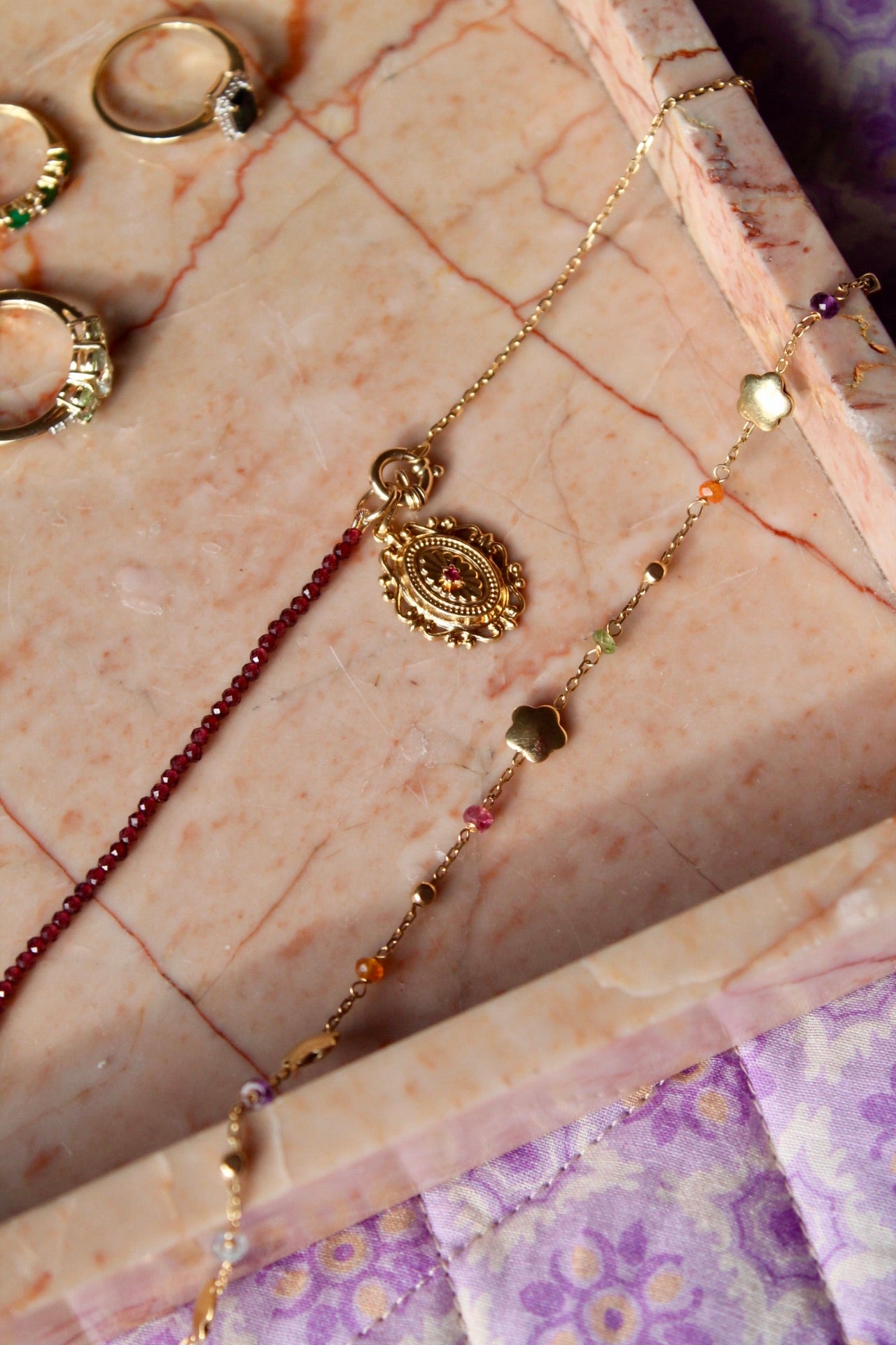 Flower & Multi Gem Necklace