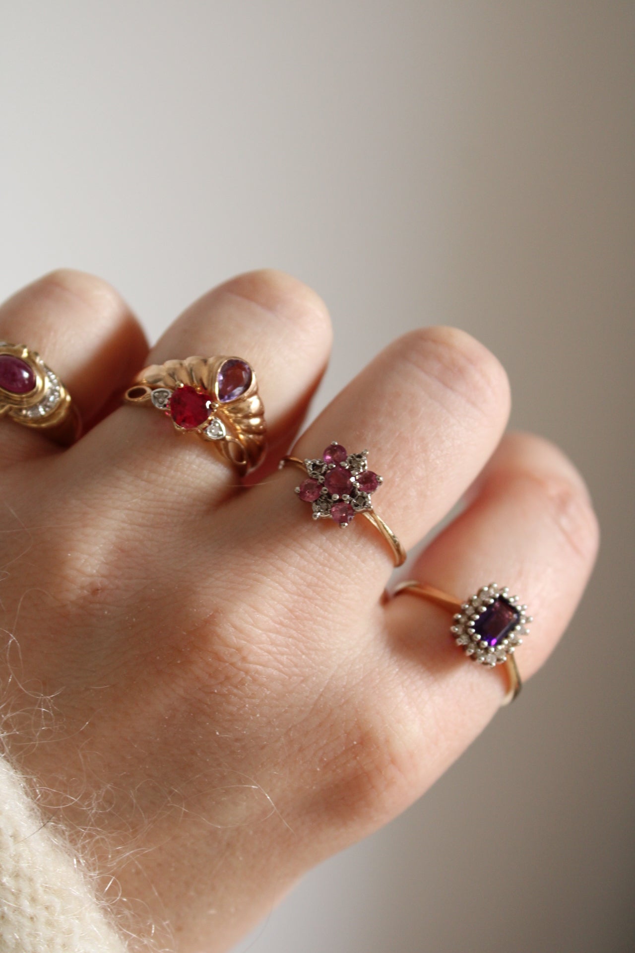 Rhodolite & Diamond Flower Ring