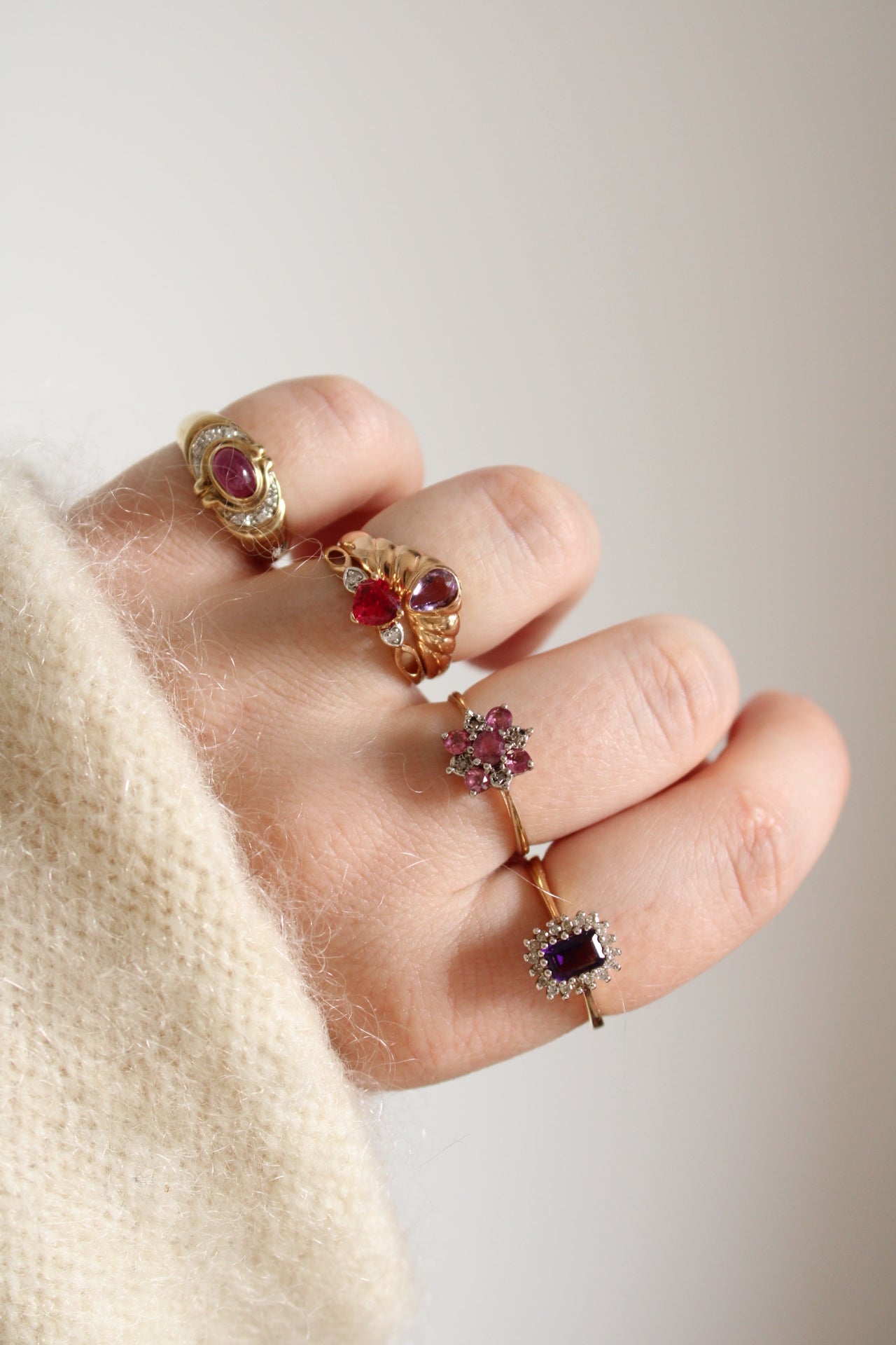 Rhodolite & Diamond Flower Ring