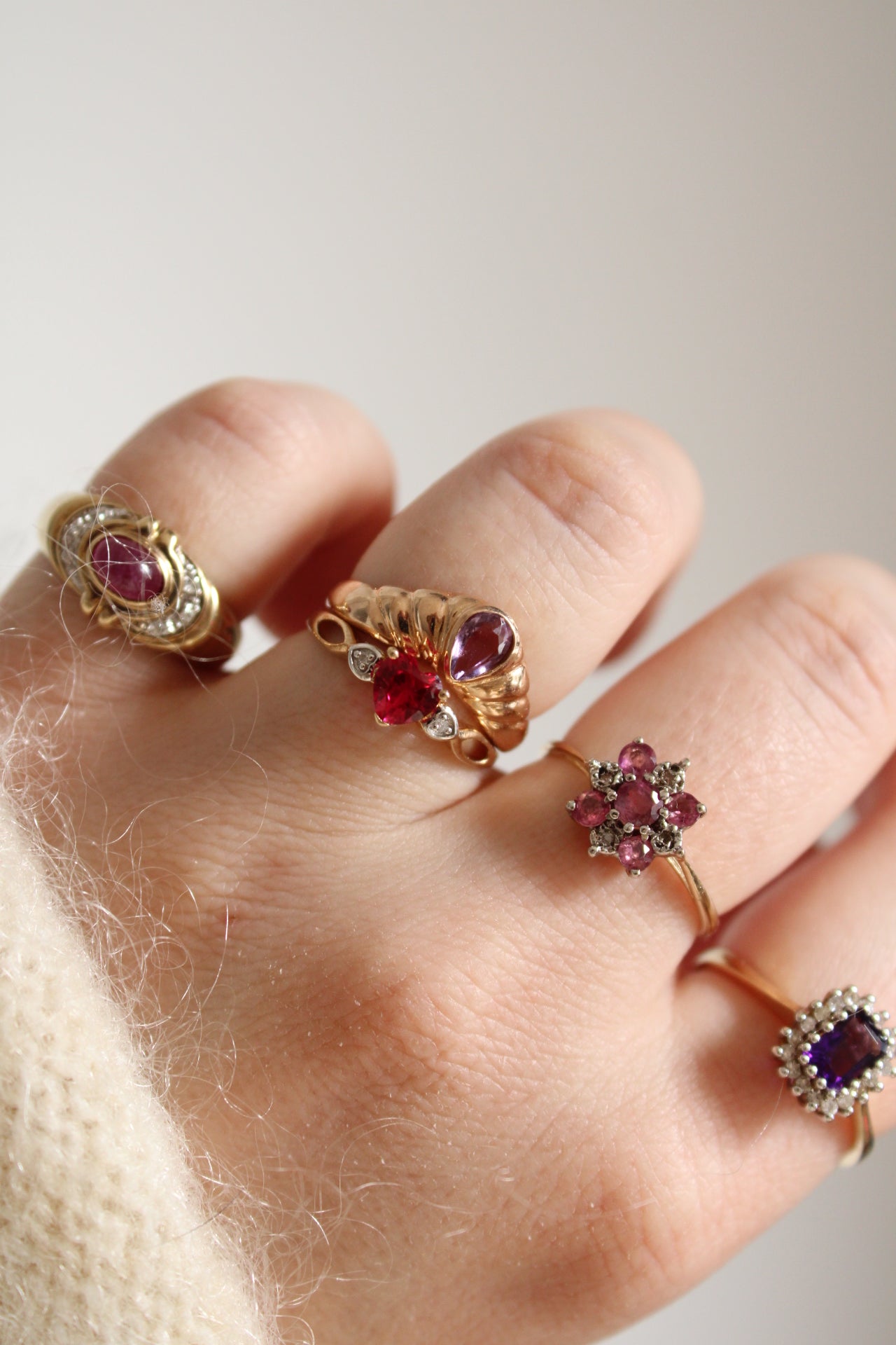 Rhodolite & Diamond Flower Ring