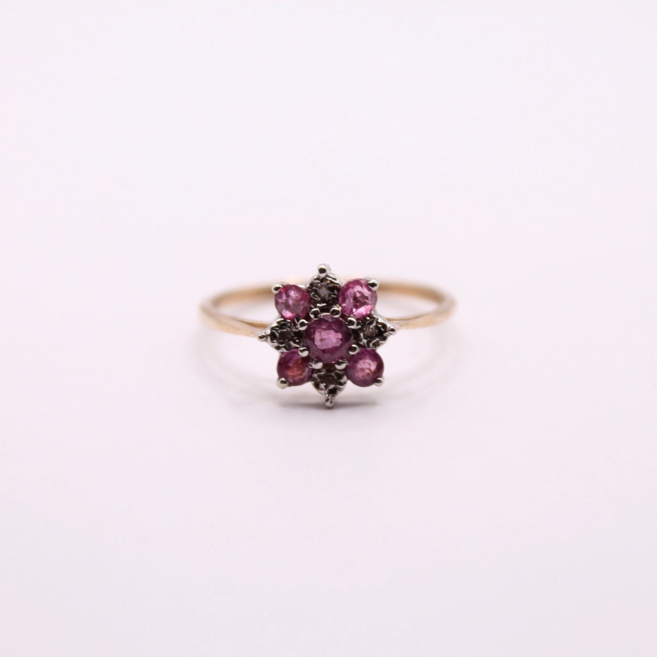 Rhodolite & Diamond Flower Ring
