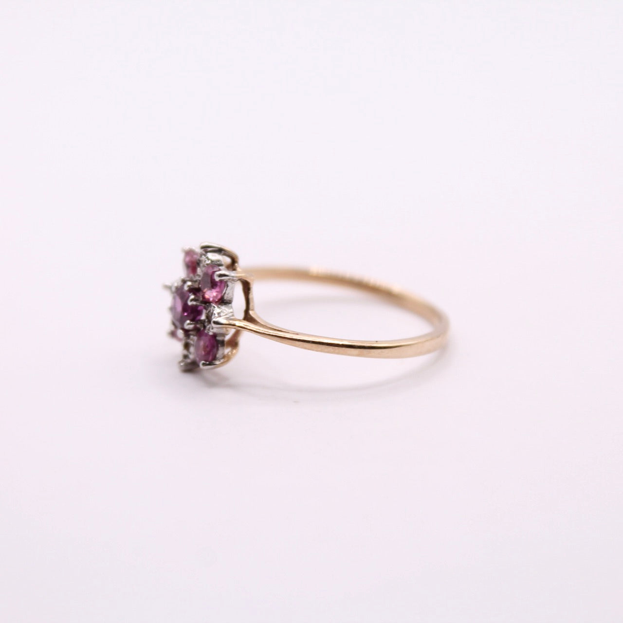 Rhodolite & Diamond Flower Ring