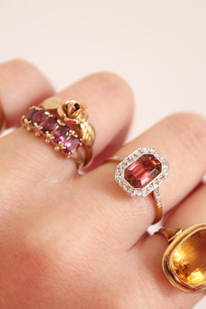 Antique Tourmaline & Rose Cut Diamonds Ring