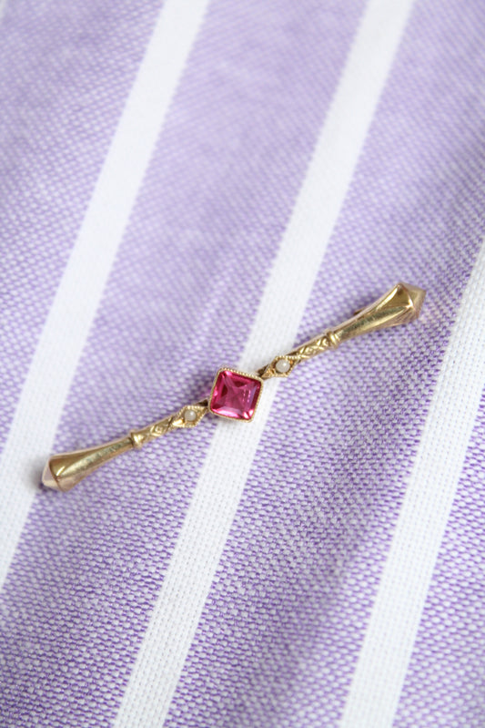 Pink Sapphire & Seedpearl Brooch