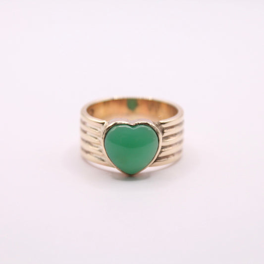 Jade Heart Ribbed Ring