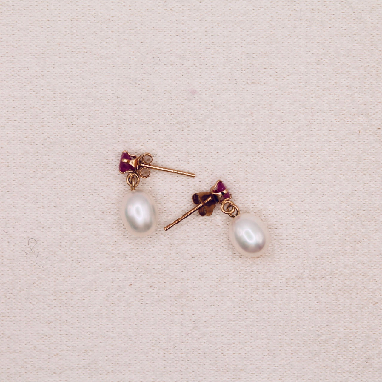 Pearl & Ruby Drop Earrings