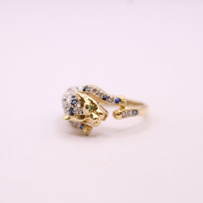 Sapphire, Diamond & Emerald Leopard Ring