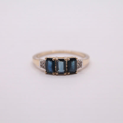 Deep Blue Sapphire Trilogy Ring