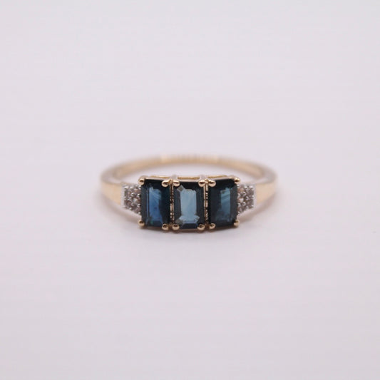 Deep Blue Sapphire Trilogy Ring