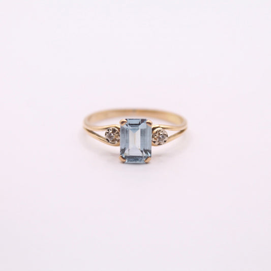 Aquamarine & White Sapphire Princess Ring