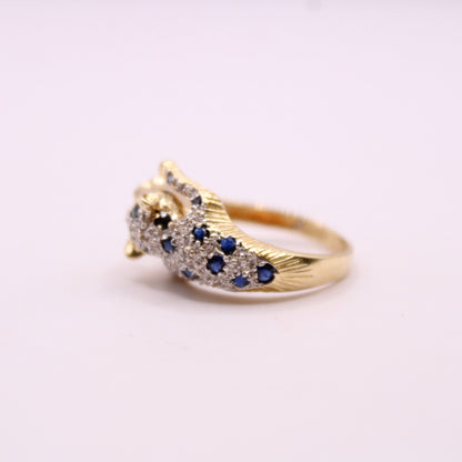 Sapphire, Diamond & Emerald Leopard Ring