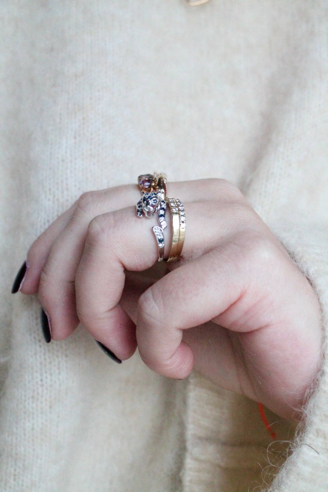Sapphire & Diamond Panther Wrap Ring