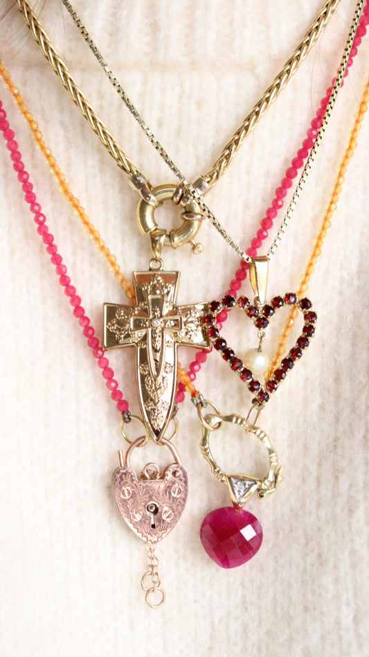 Dangling Pearl & Garnet Heart Pendant