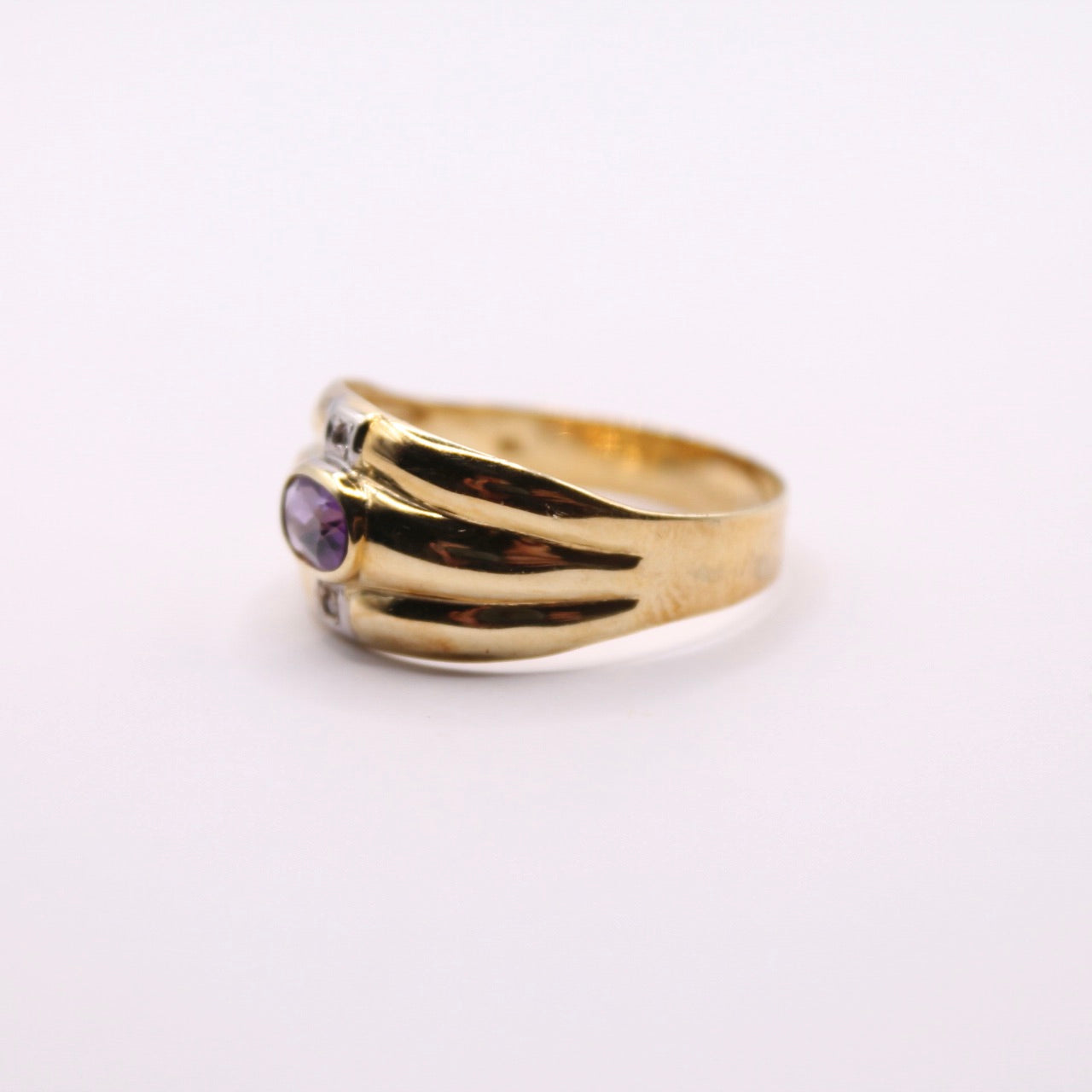 Amethyst & Diamond Triple Band Ring