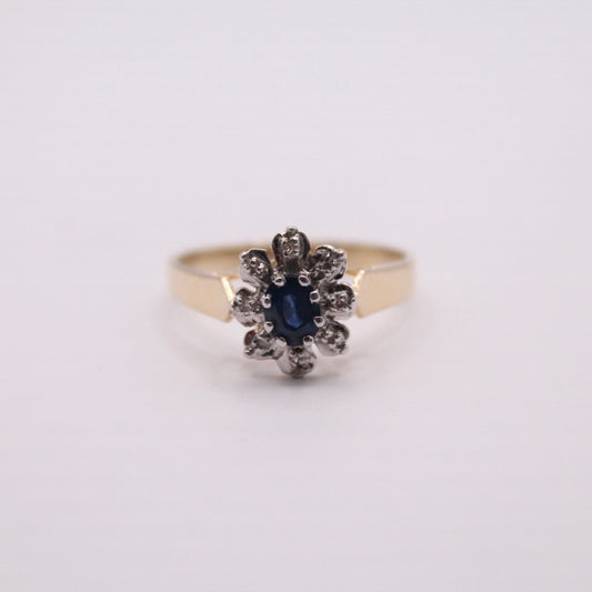 Sapphire & Diamond Lady Di Flower Ring