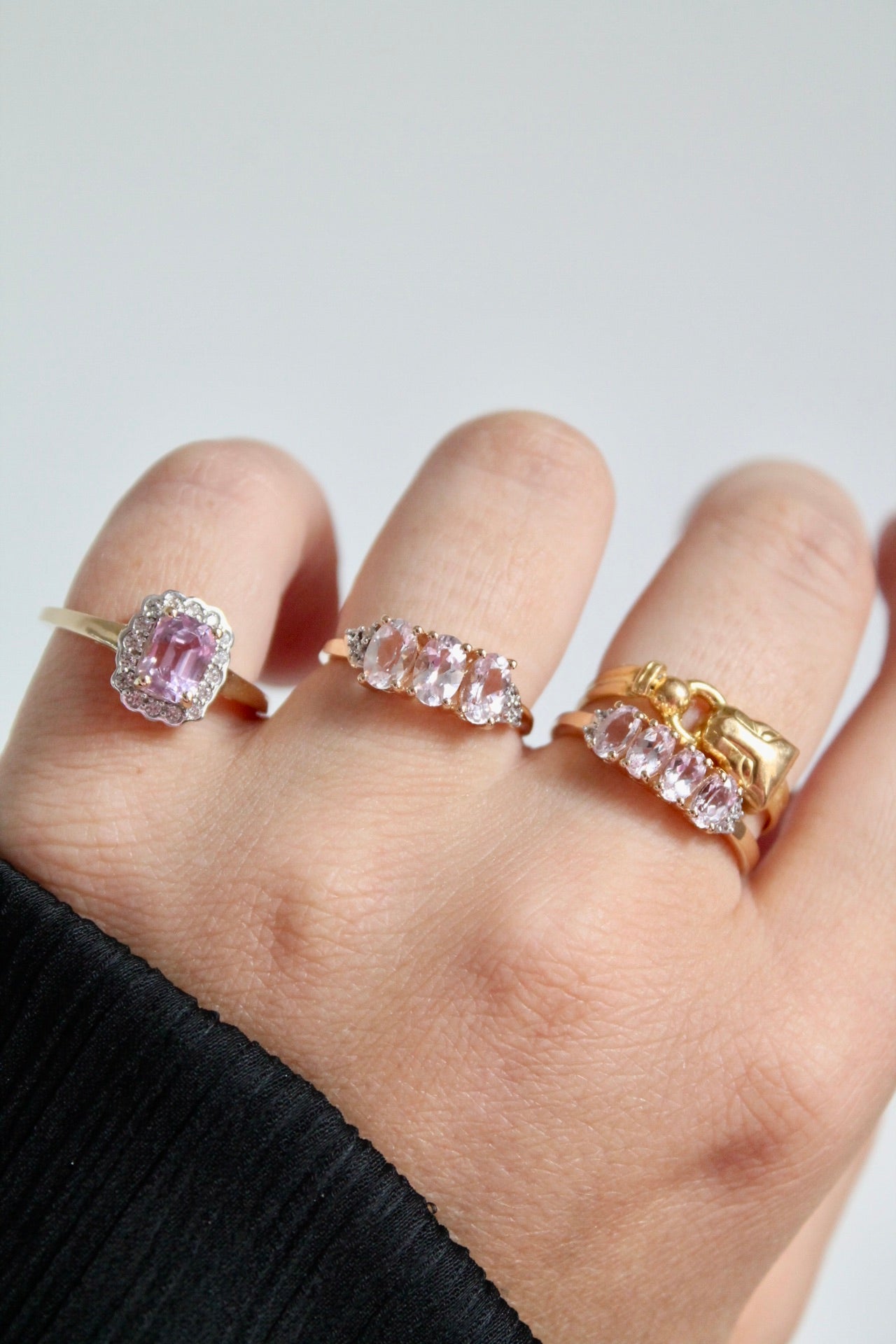 Pink Topaz Trilogy Ring