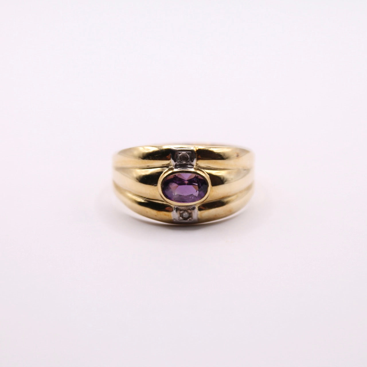 Amethyst & Diamond Triple Band Ring