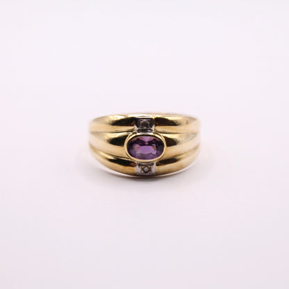 Amethyst & Diamond Triple Band Ring